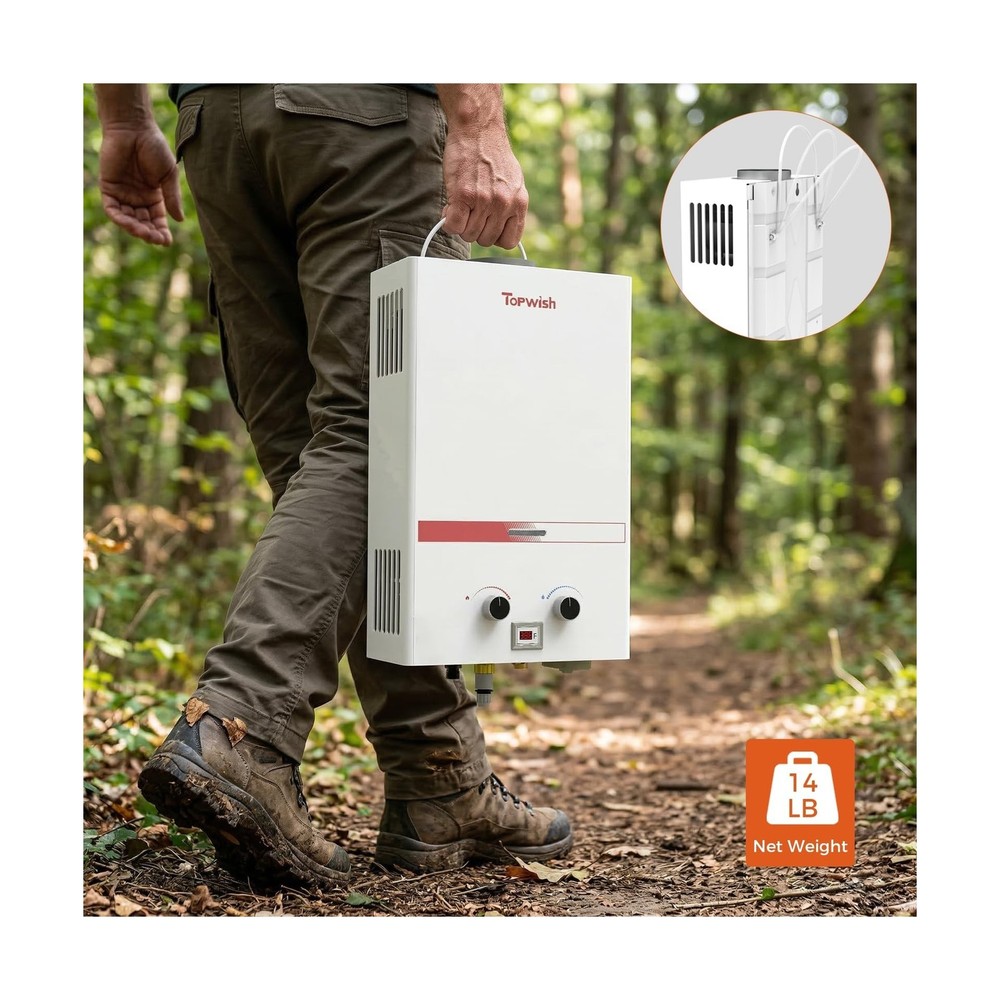 TOPWISH Portable Propane Water Heater Tankless, 8L 2.11GPM Instant Gas Hot Wa...
