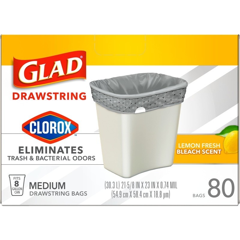 Drawstring 8 Gallon Trash Bags Scented Lemon Fresh Odor Control 80 Count New