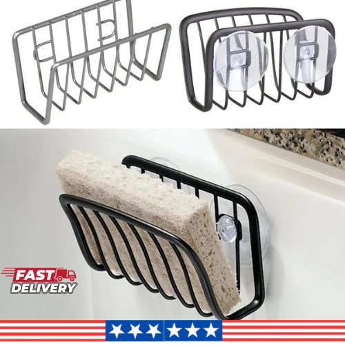 Stainless Steel Sink Sponge Holder – Suction Cup Kitchen Caddy Wall Mounted