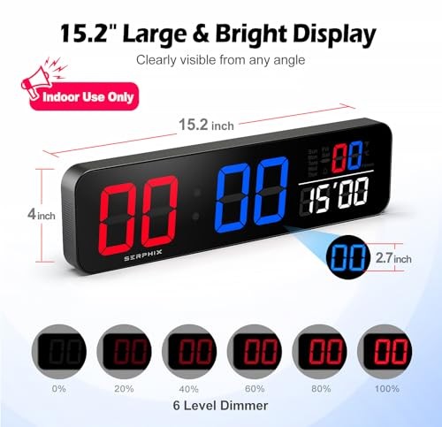 15.2" Digital Scoreboard Clock with Countdown Timer, Variable LED Color,
