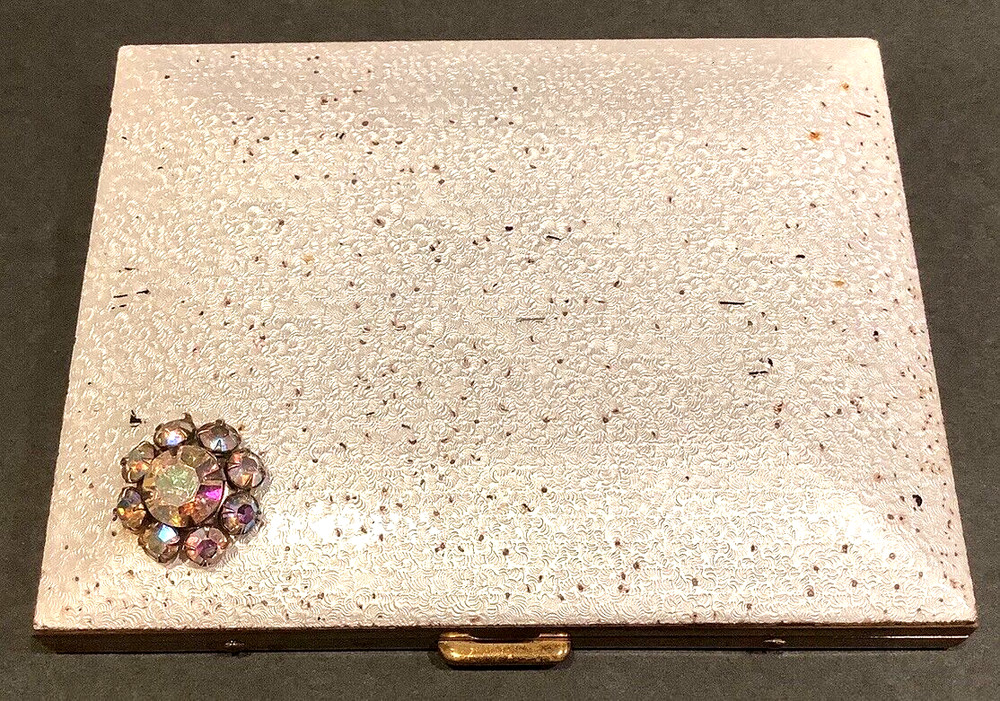 GLITTER LUCITE Cigarette Case JEWELED Compact 1950s