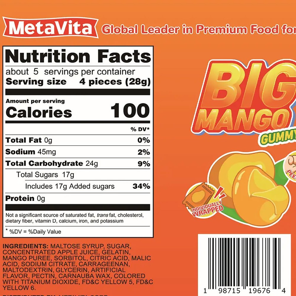 1 Pack Peeleble Gummy Mango Peeling Candy Mango Gummy Candy Individually Wrapped