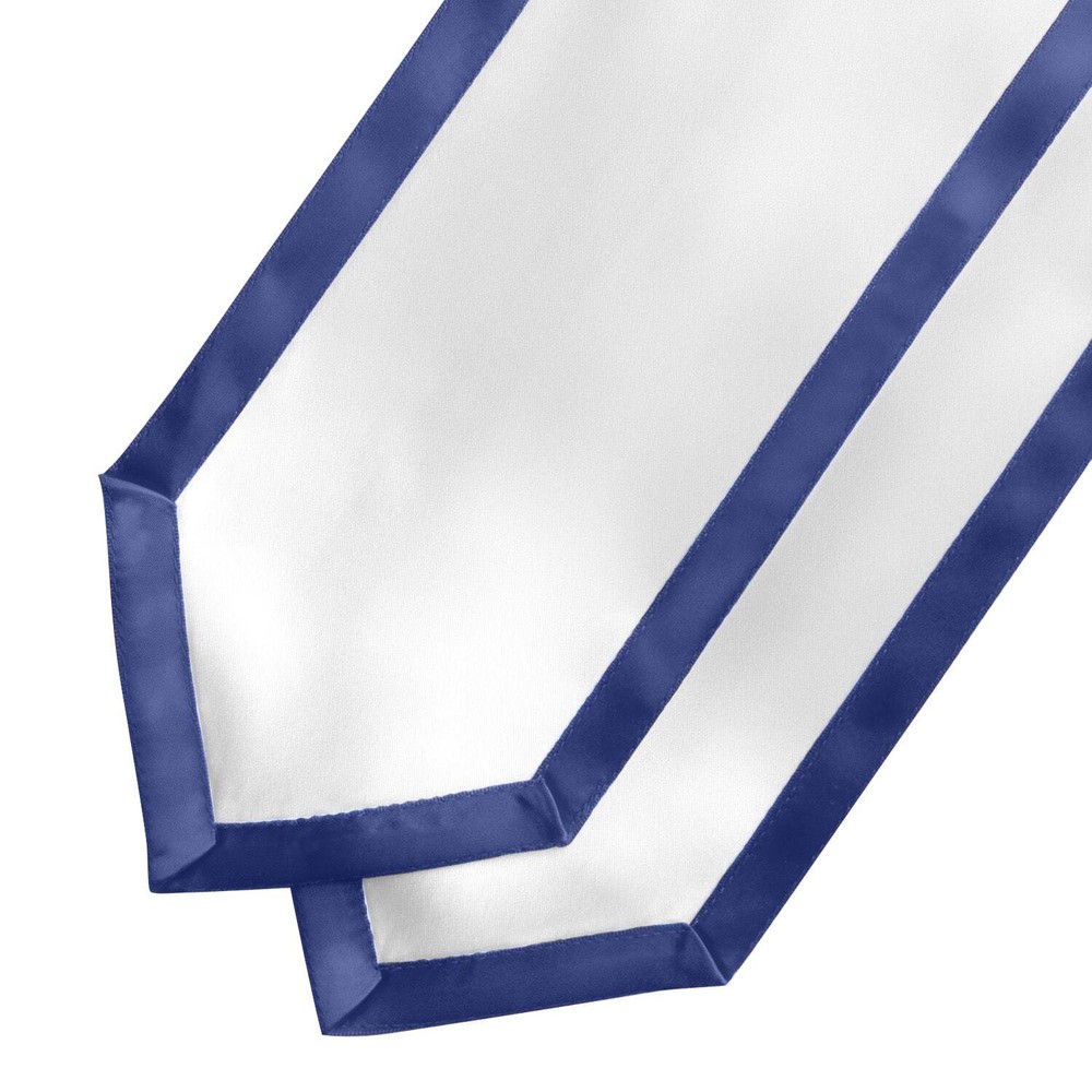 White/Navy Blue Plain Graduation Stole with Trim Color & Classic End