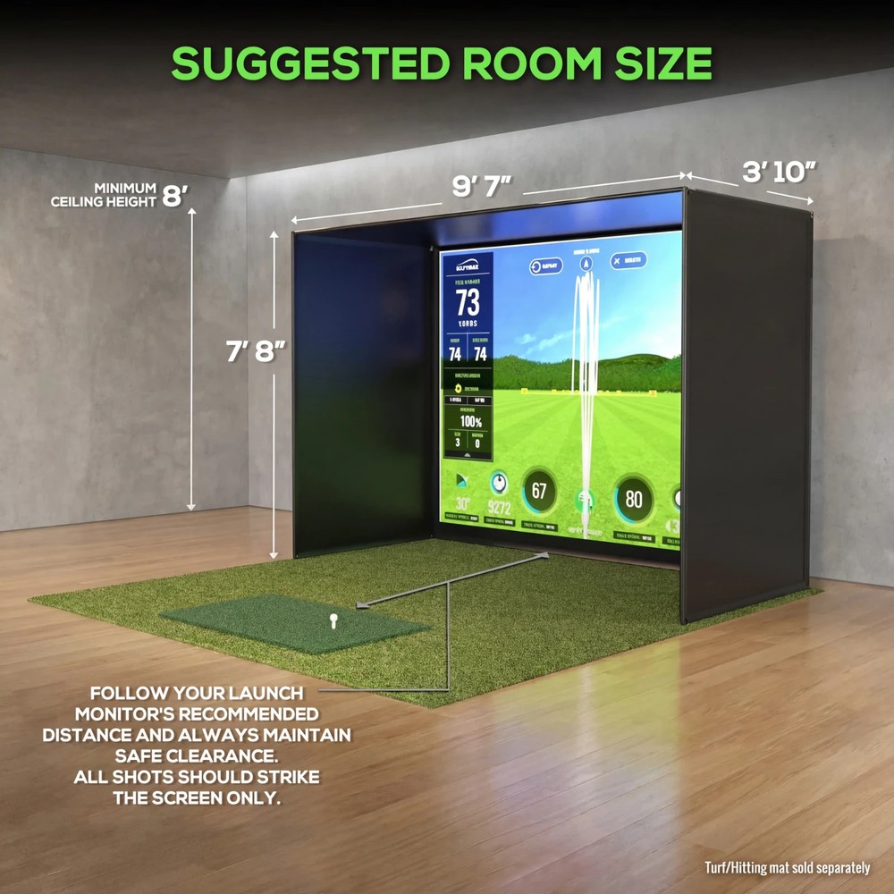 Golf Simulator Metal Enclosure Poles 8x8 Impact Screen Backdrop Complete