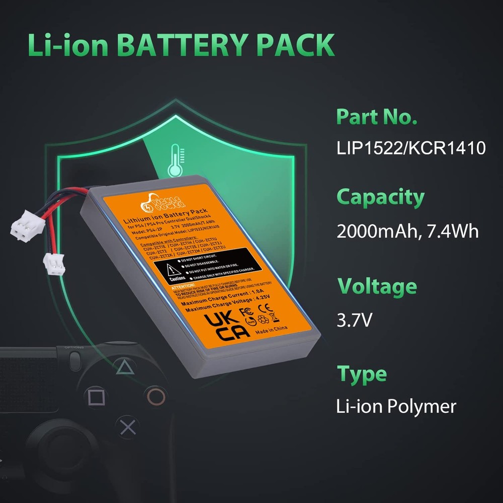 Pickle Power 2 Pack 2000mAh PS4 Controller Battery Replacement