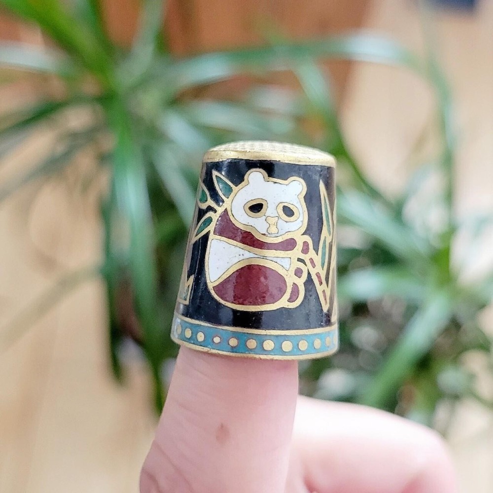 Vintage Cloisonne Panda Bear Thimble