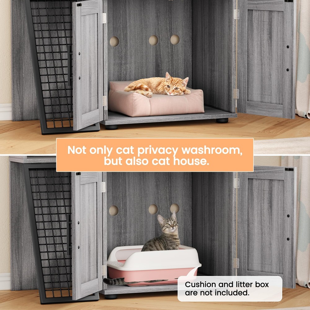 Modern Cat Litter Box Enclosure With Platform, Double Layer Cat Litter Hidden