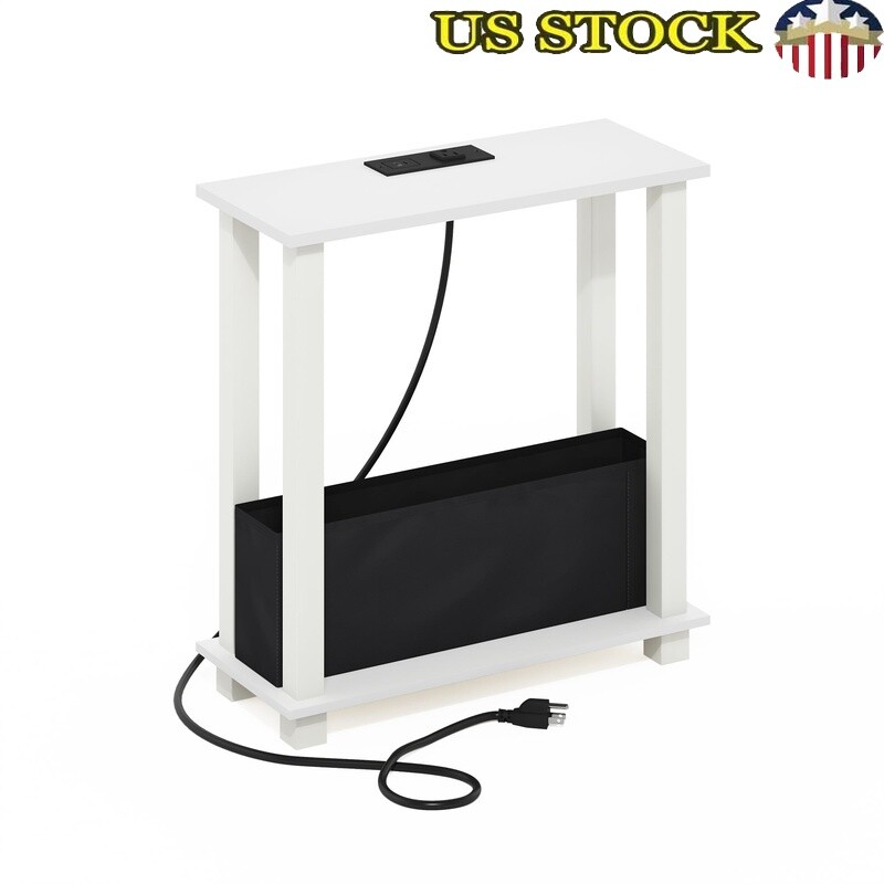 2-Tier Slim Side Table W/ Bin Drawer USB Type-C Charging Storage Solution