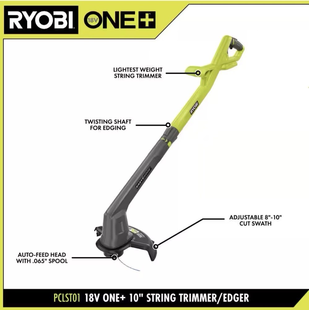 Ryobi ONE+ 18V Cordless String Trimmer/Edger Blower/Sweeper Combo Kit PCLCK201K