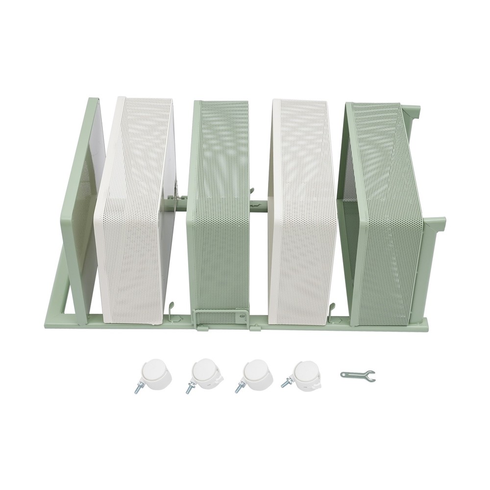 Rotating Storage Rack with Wheels, 4 Baskets, Green Modern Design