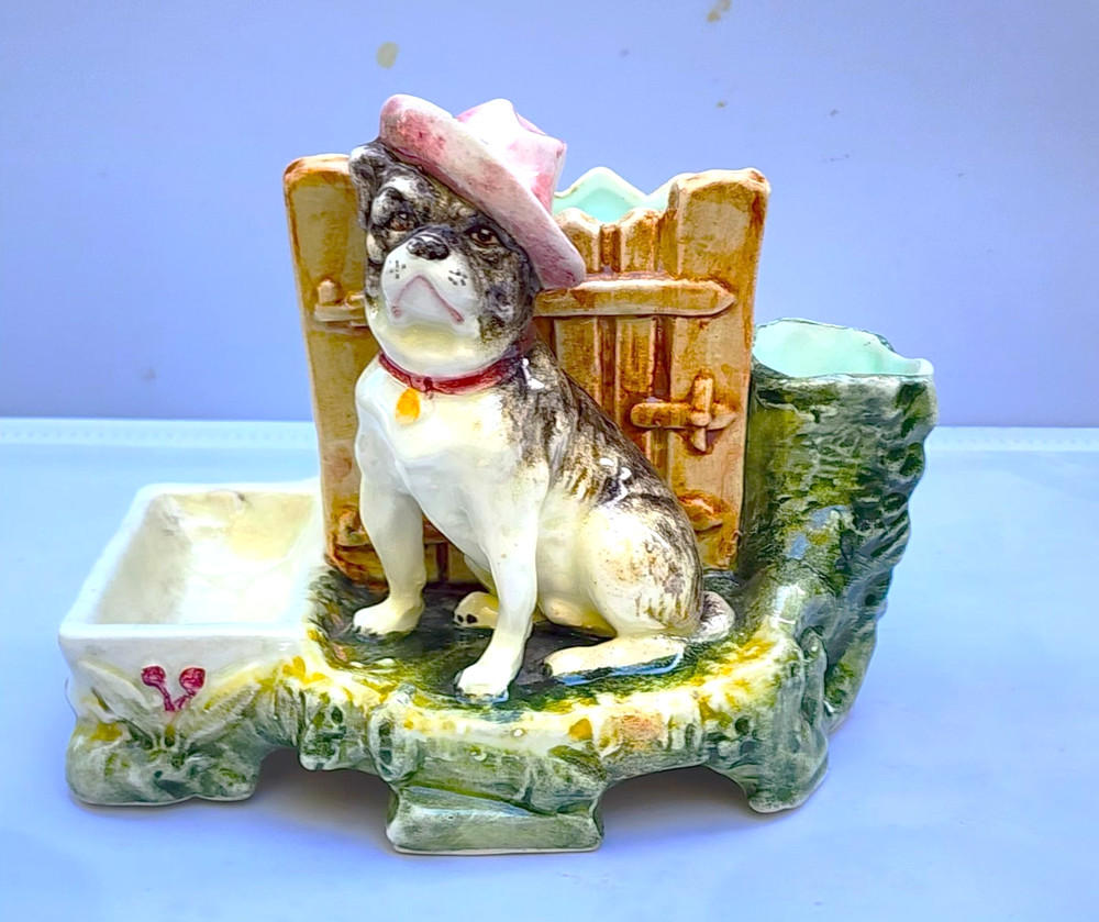 FRENCH 19th CENTURY CERAMIC BULLDOG MATCH SAFE