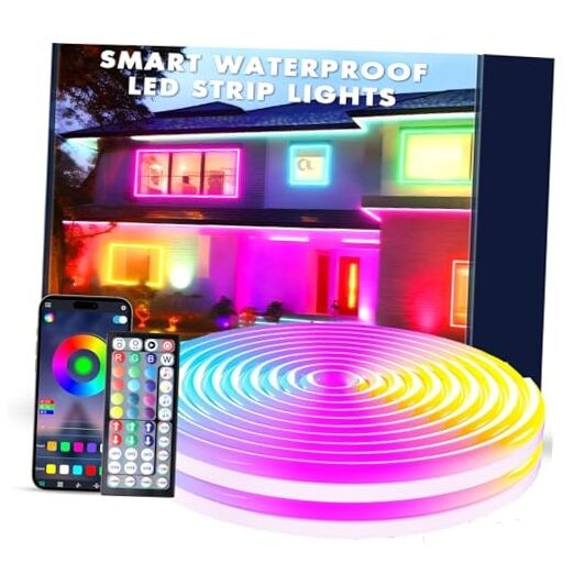 LED Neon Light Cord with Remote Control - Flexible, 60FT IP67 Waterproof, 60ft