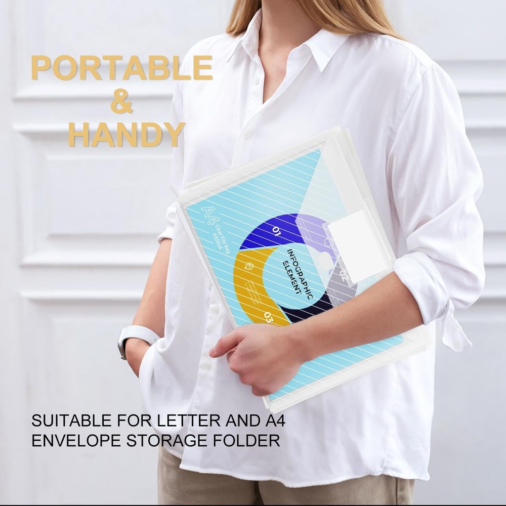 10 Pack, Clear Plastic Envelopes File Folders, HeavyDuty Document Holder with...