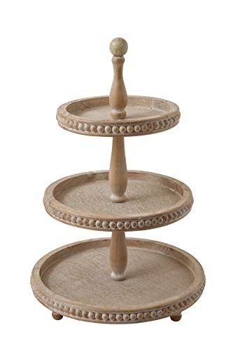 Round Decorative Wood Tray Natural 3-Tier