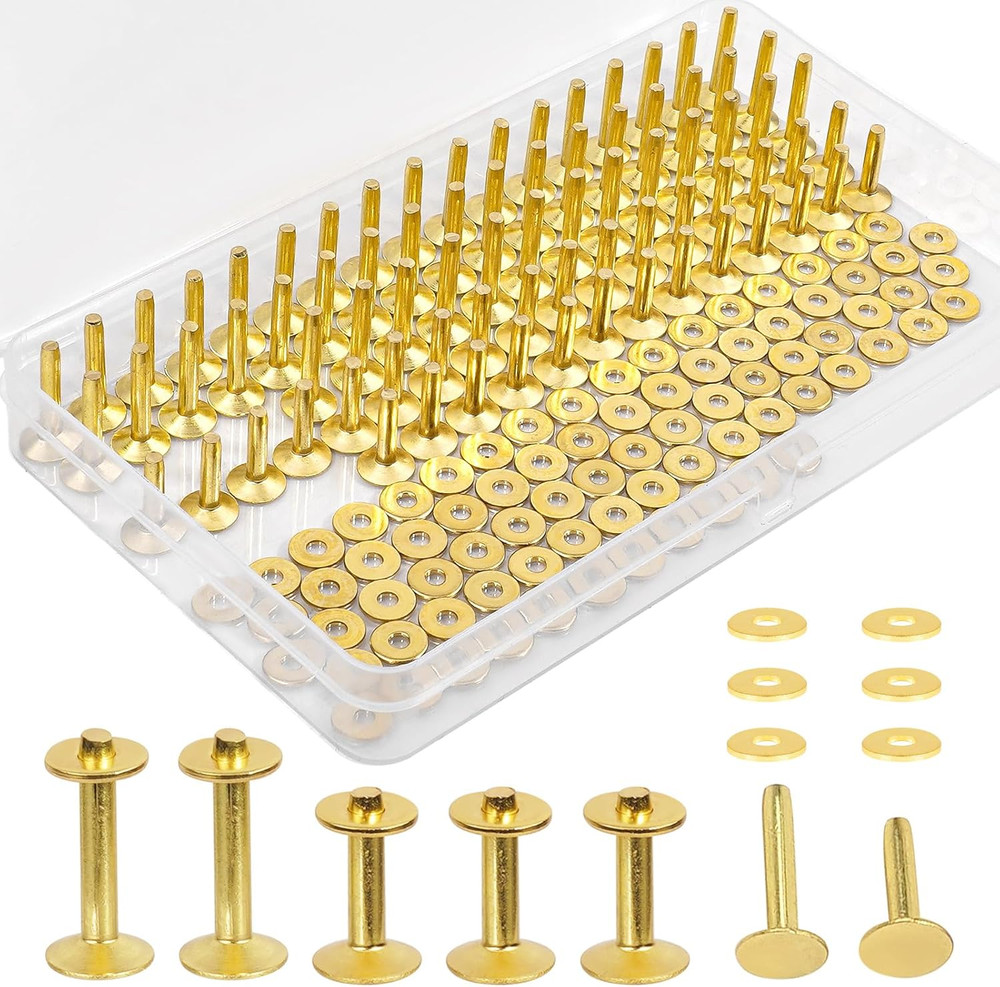 154Pcs Brass Rivets for Leather, #12 Smooth Leather Rivets Without