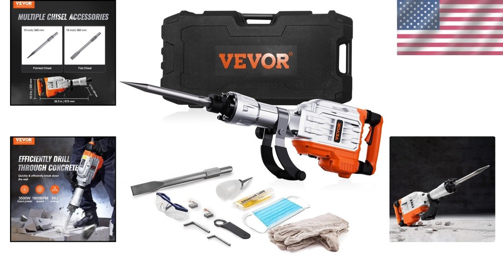 High-Performance 3500W Demolition Hammer with Cooling System & Carry Case
