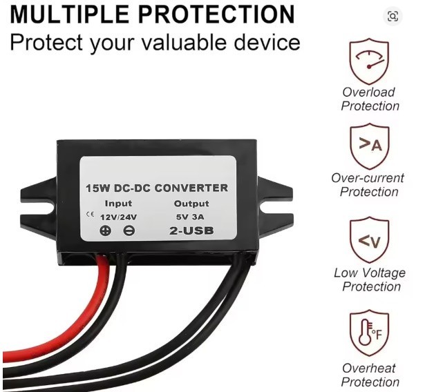 DC-DC 12V To 5V Converter Step Down Module USB Output Power Adapter Waterproof