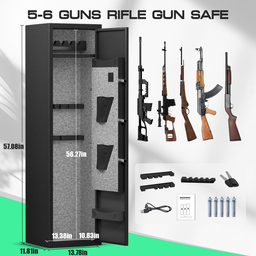 5-6 Digital Rifle Gun Safe with Removable Shelf and LED Light