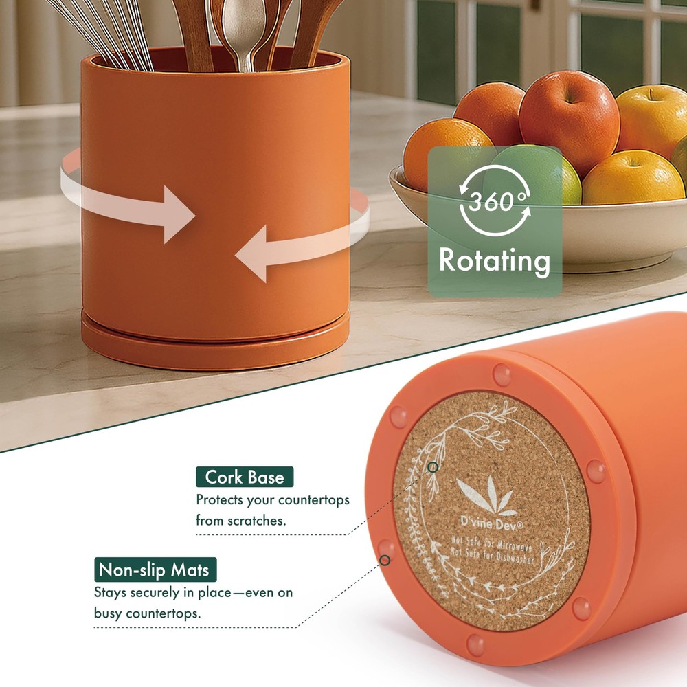 D'vine Dev 360° Rotating Utensil Holder – 5" Kitchen 5", Pumpkin