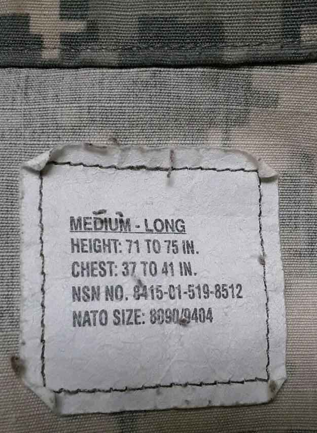 Coat, Army Combat Uniform Size Medium Long