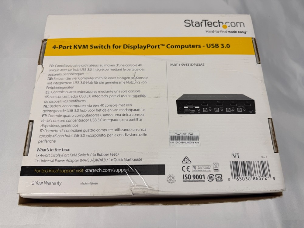 StarTech SV431DPU3A2 4-Port DisplayPort KVM Switch 4K USB 3.0 Hub
