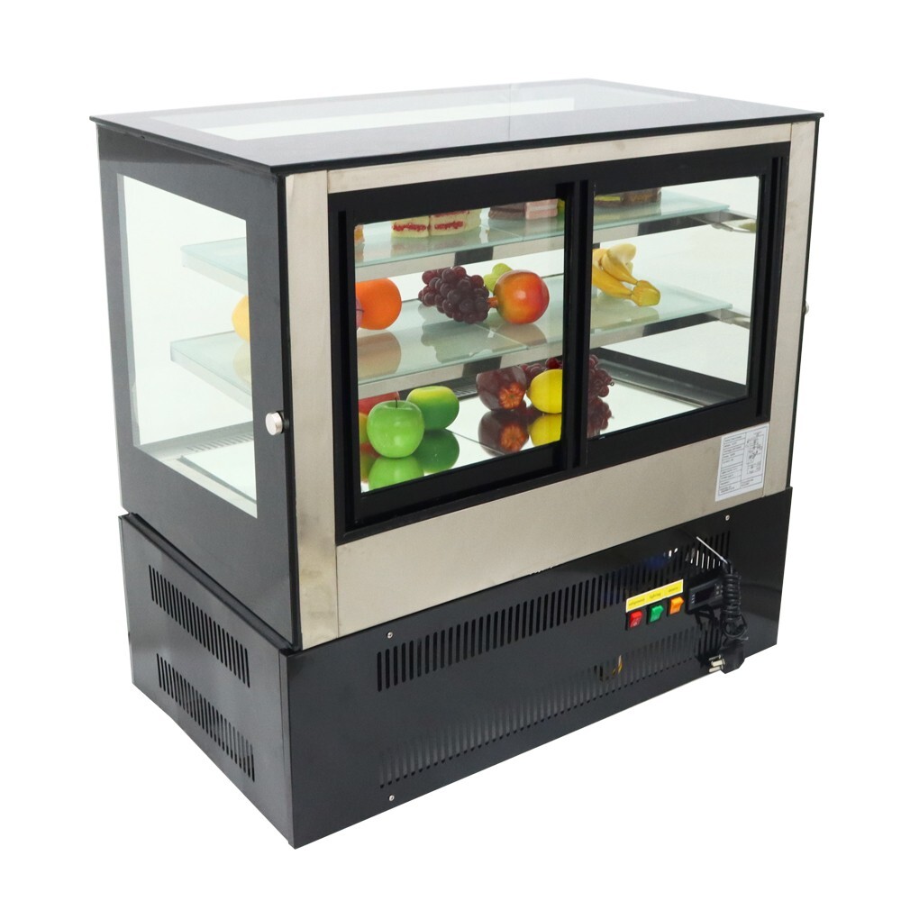 220V 3-Layer Refrigerated Cake Showcase Rear Sliding Doors Display Cases LED