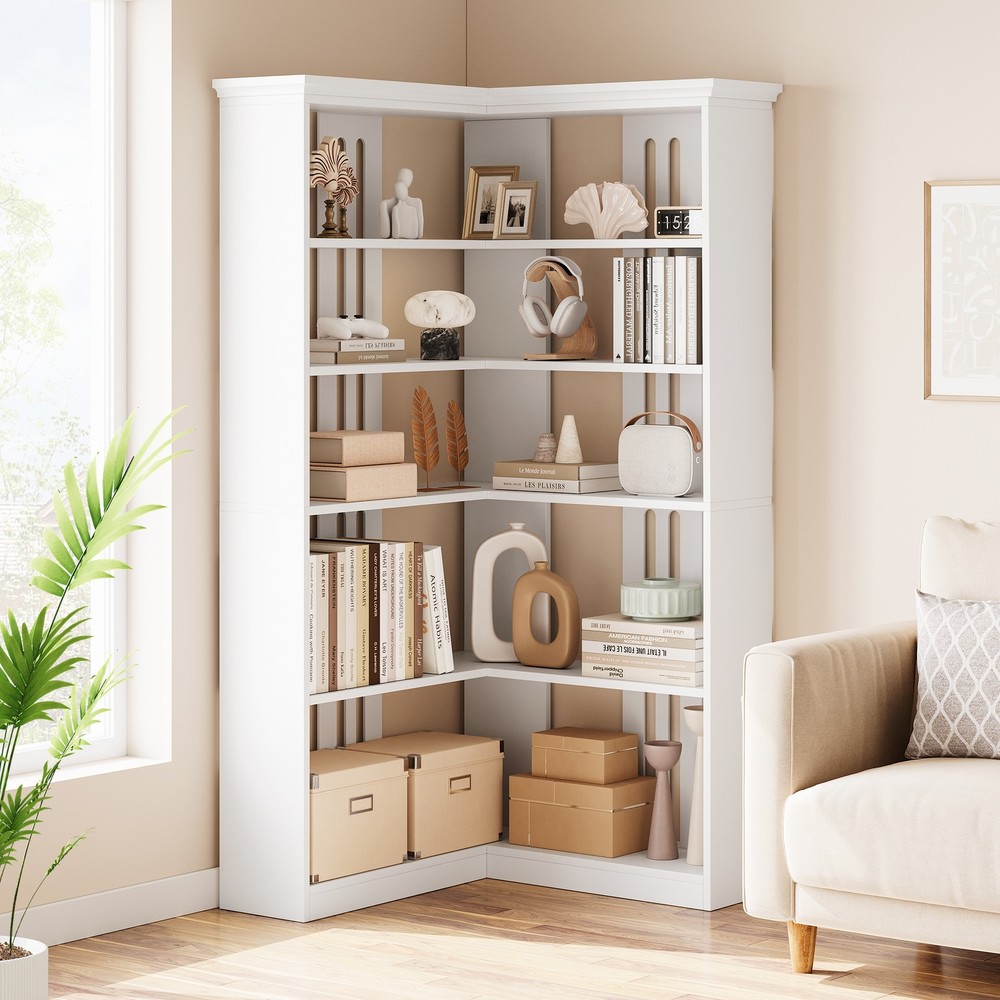 Corner Panel Bookcase 90° Corner Standing Bookcase, Half Back Panel, White