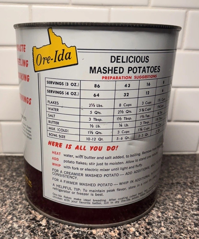 VINTAGE ORE-IDA INSTANT FLAKES MASHED POTATO EMPTY CAN 40oz