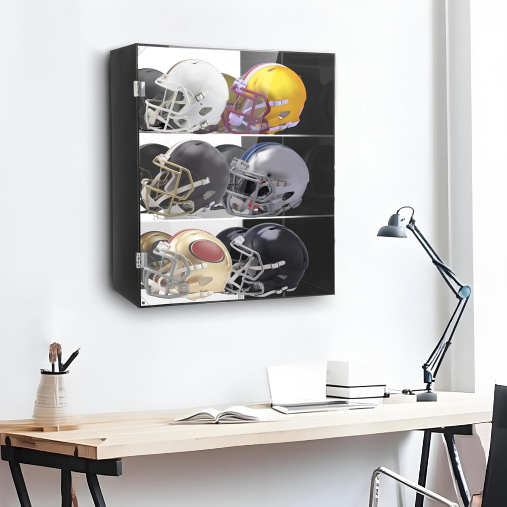Mini Helmet Display Case Acrylic Wall Mount Cabinet