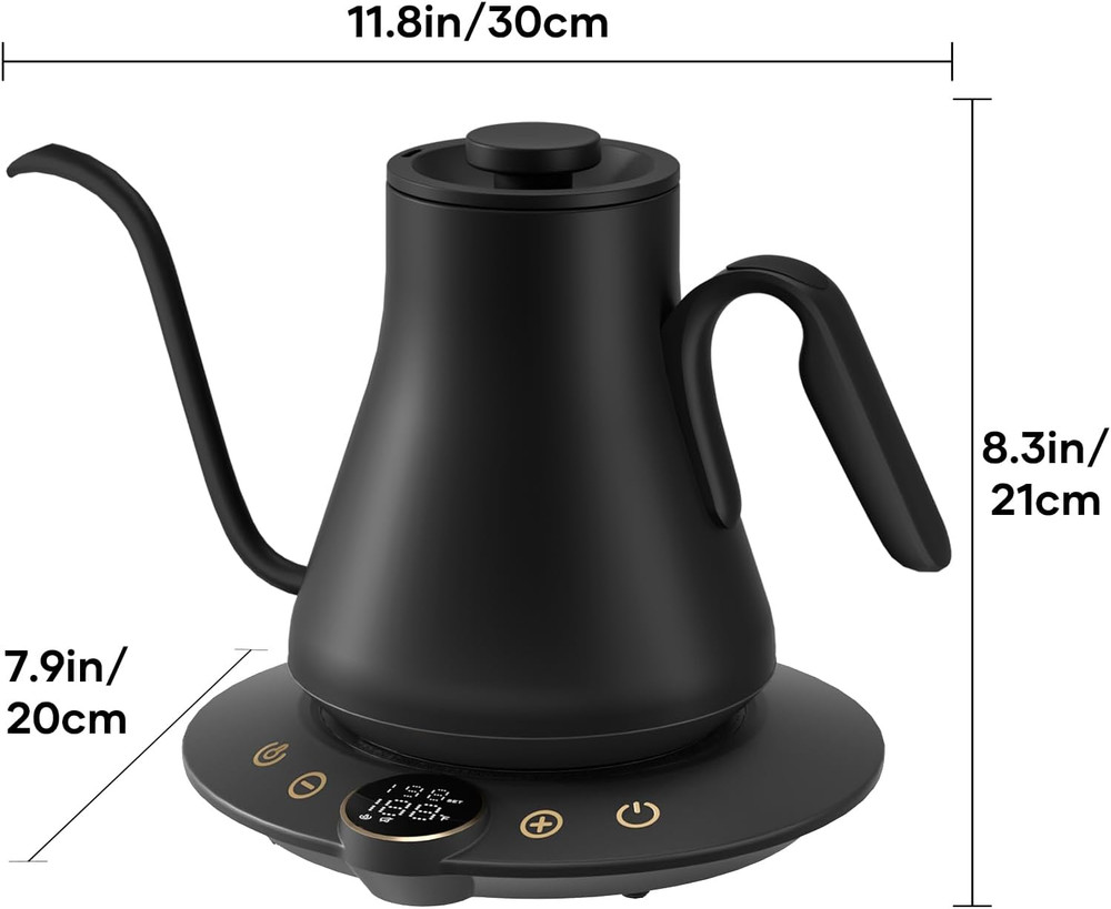 Gooseneck Electric Kettle with ±1℉ Temperature Control for Pour over Coffee & Te
