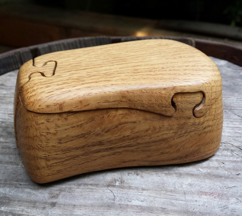 VTG Handcrafted Puzzle Box By John Pollack Red Oak Signed Keepsake With Notes