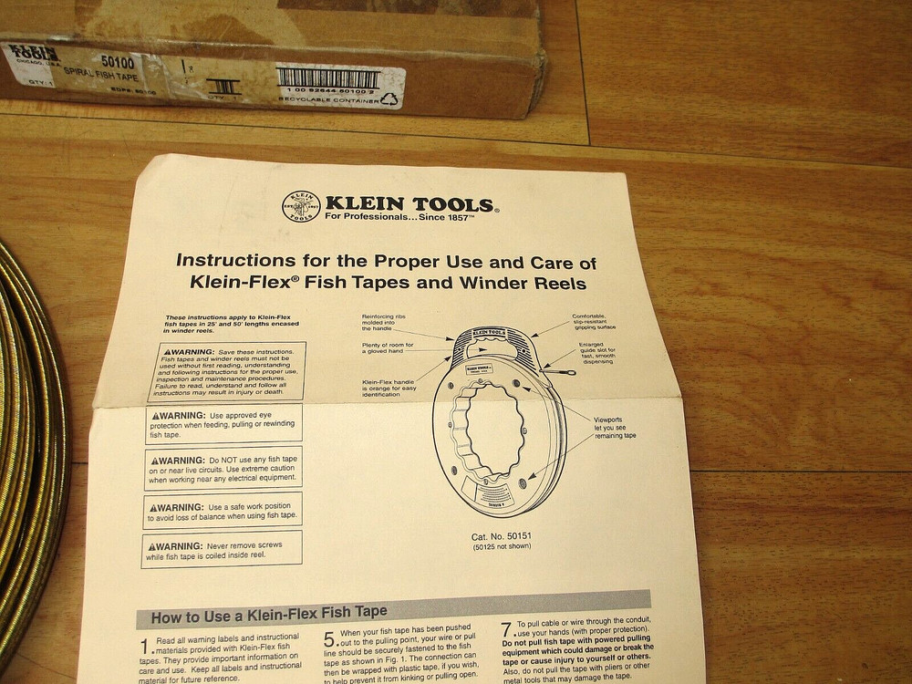 Klein Tools 50100 *NEW* Fish Tape Uncased Coil Replacement 100'