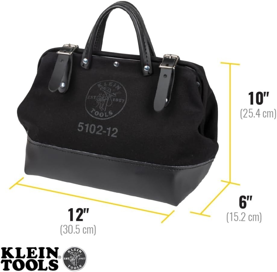 Klein Tools 510212BLK Tool Bag, Black Canvas, 12-Inch