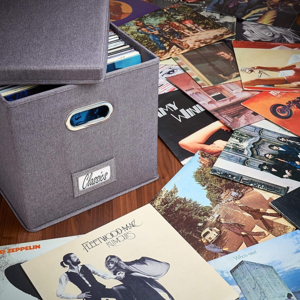 Decorative Vinyl Record Storage Box for 50+ Single Records - Sturdy and Easy ...