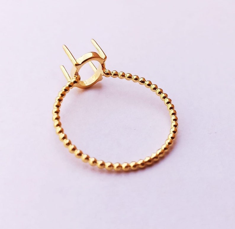Solid 925 Sterling Silver Gold Plated Oval 8x10mm Prong Bezel Ring Blank