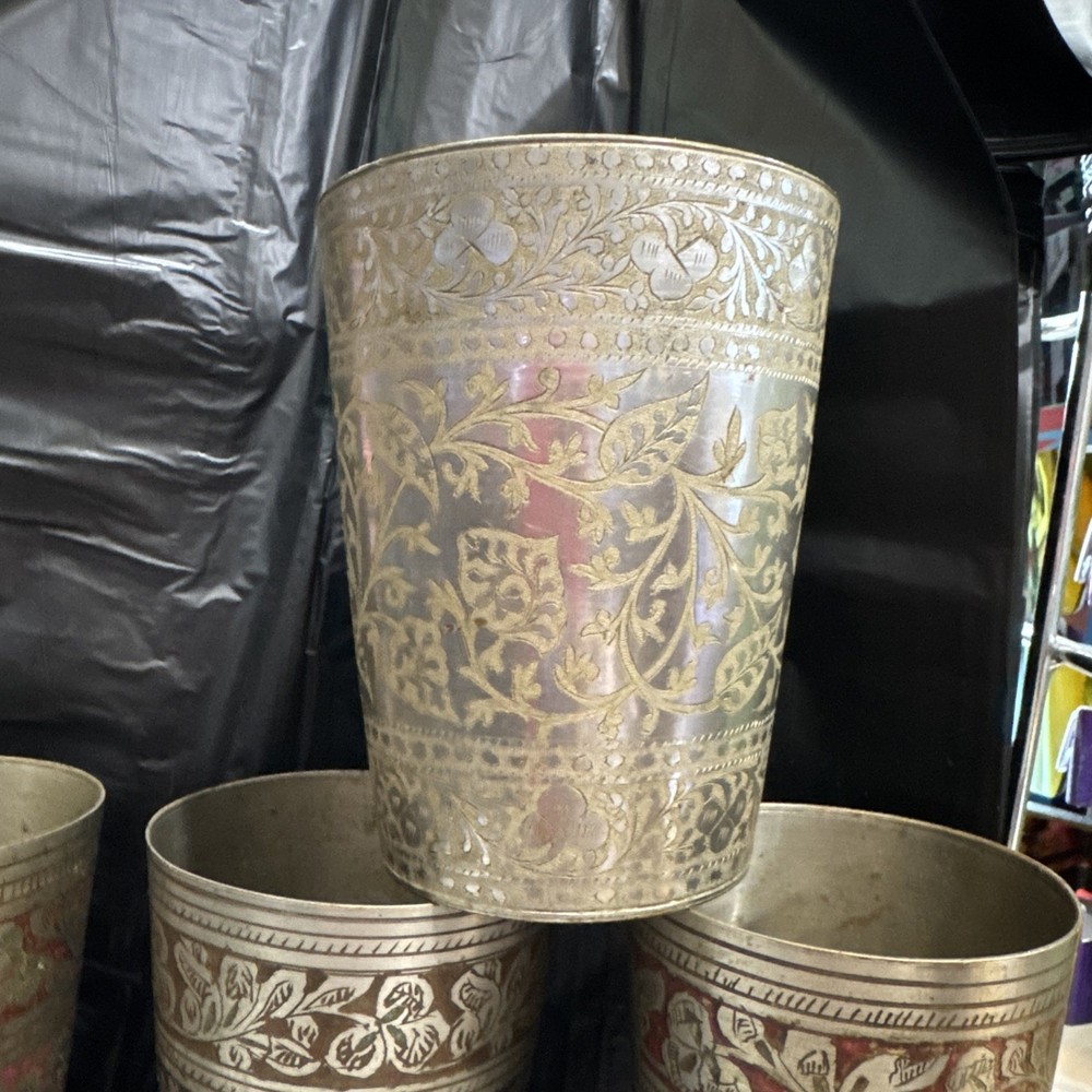 Antique Cup Beaker Brass India 4pc