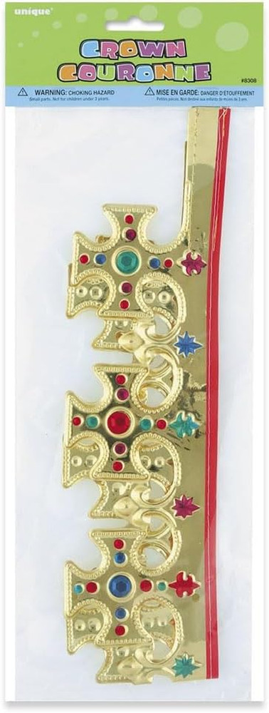 Unique Gold Plastic King Crown - One Size, 1 Pc