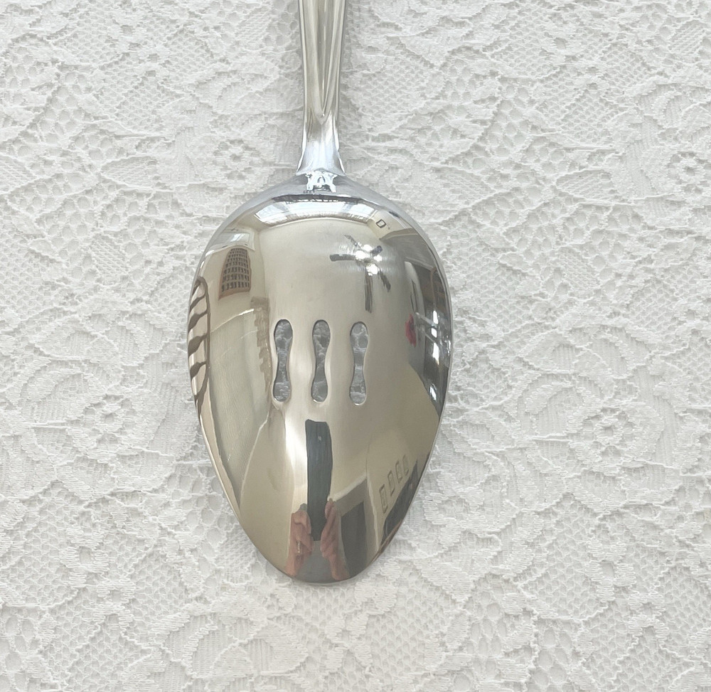 Oneida DYLAN Frosted Handle Glossy Stainless Pierced/Slotted Serving Spoon