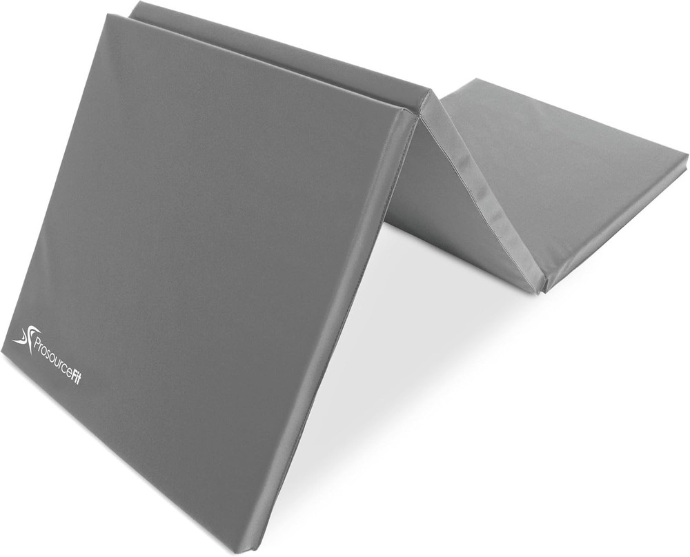 ProSource Grey Tri-Fold Exercise Mat - 72”x24” with Carrying Handles for Gym Use