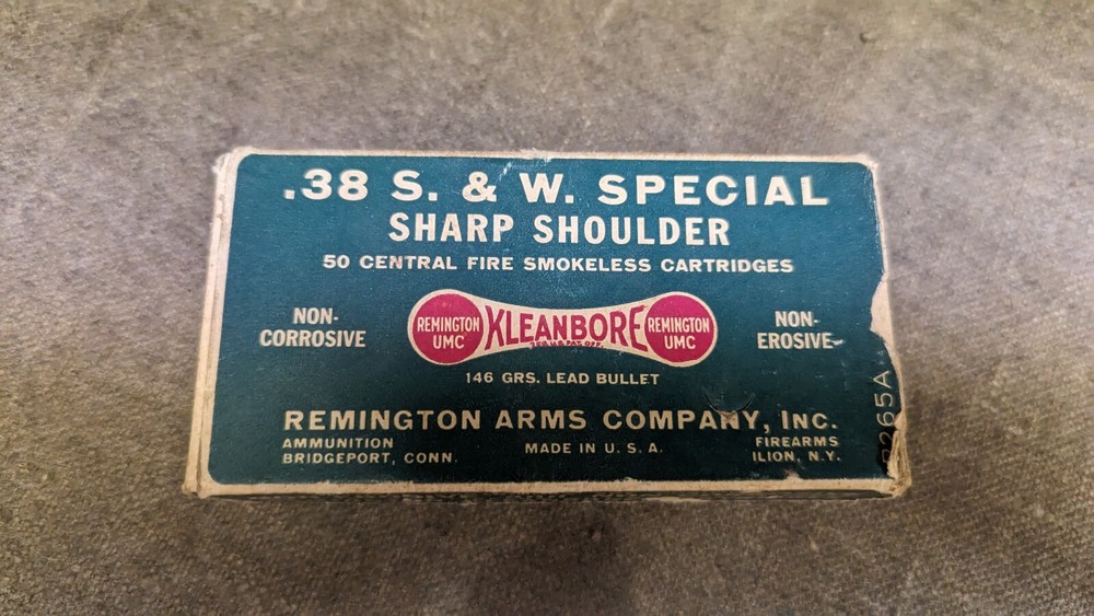 Remington Kleanbore 38 S&W Spl Sharp Shoulder factory ammo box