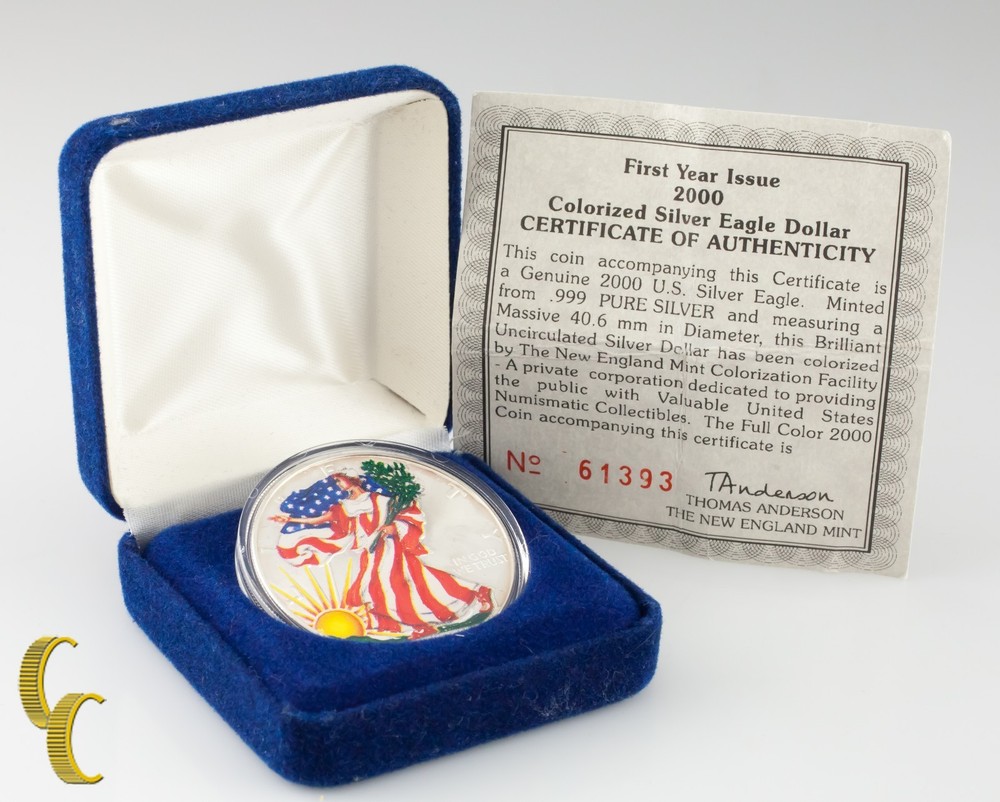 2000 Painted Walking Liberty Silver 1oz American Eagle w/ Box & CoA Uncirculated