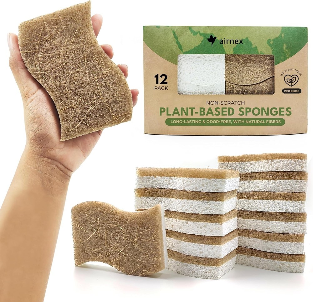 Biodegradable Natural Kitchen Sponge - Compostable Cellulose and Coconut Waln...