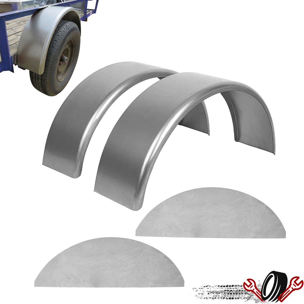 2PCS Single Axle Trailer Fenders & Backs For 14" 15" 16" Wheel Steel Round