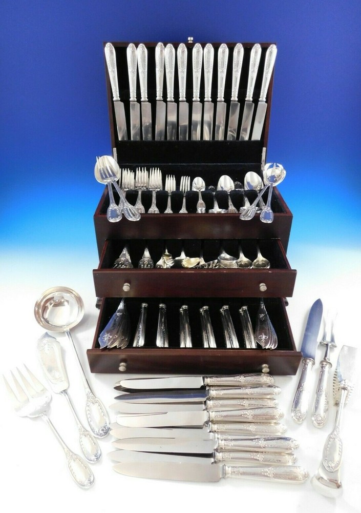 Massive German 800 Silver Flatware Service Set Dinner Empire Style 168 pieces