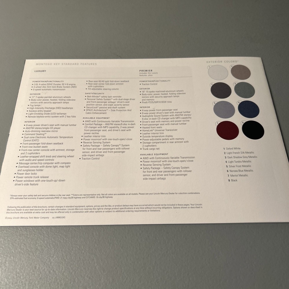 2005 Mercury Montego Preview Brochure