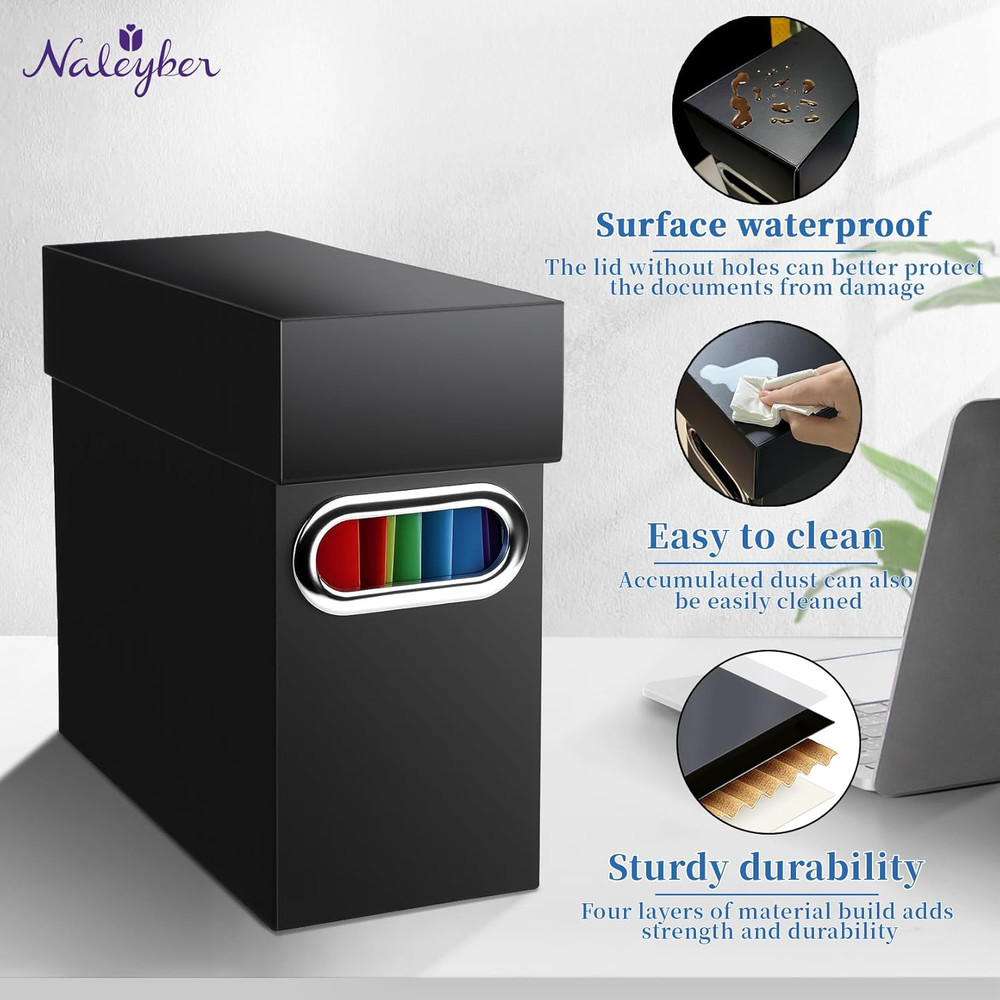File Organizer Box with Lid & Handle, Thickened Cardboard Hanging File Folder...