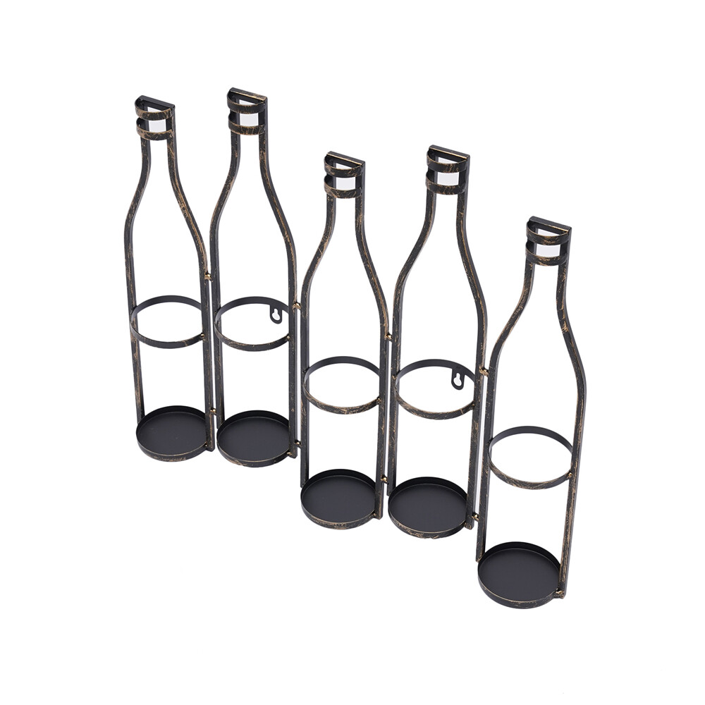 Retro Wall Mounted Wine Rack Kitchen Bar 5 Bottles Holder Storage Display Shelf