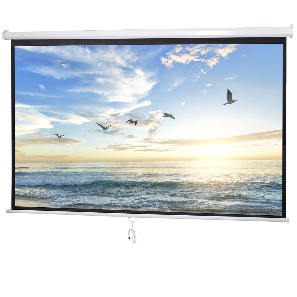 16:9 Manual Projection Screen Pull Down HD Movie Projector 100" Auto Lock
