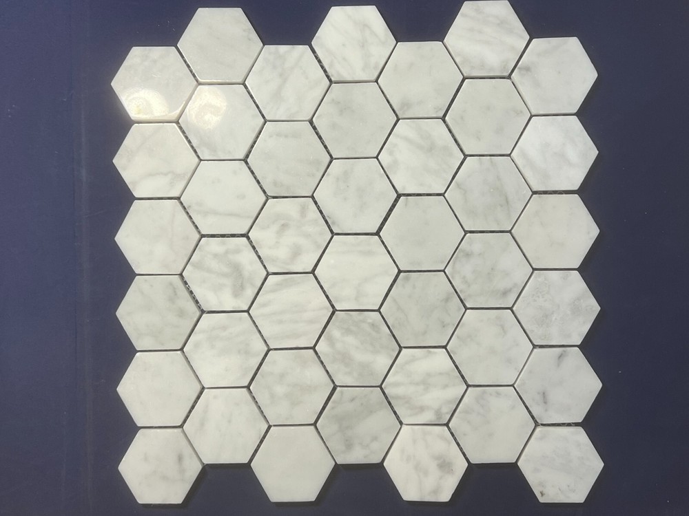 CA05 White/Gray Marble Hexagon Mosaic Tile Kitchen Bathroom Backsplash, 7 sheets