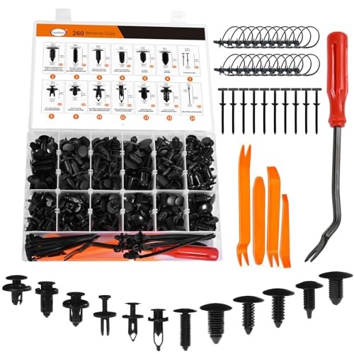 Car Bumper Retainer Clips Kit - Auto Plastic Rivets & Push Fasteners 260PCS